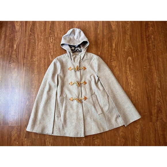 Small J Crew Toggle Wool Blend Hooded Cape Coat - Heather Gray S/M - Picture 1 of 9